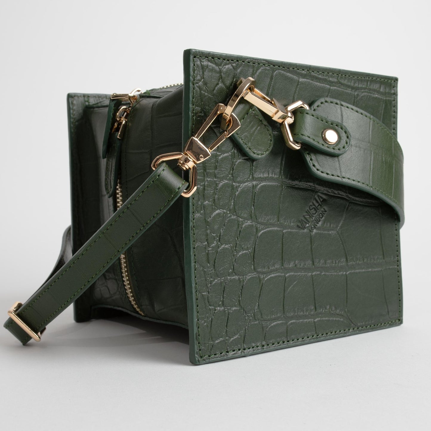 Lola bag in pine green crocodile print-2