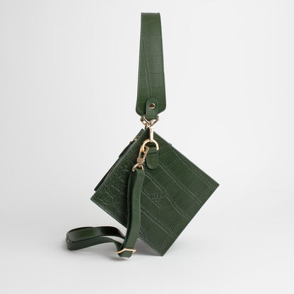 Lola bag in pine green crocodile print-0