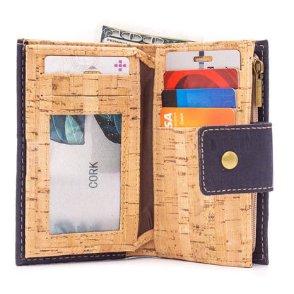 Brown navy cork billfold card vegan women wallet BAG-2016-6