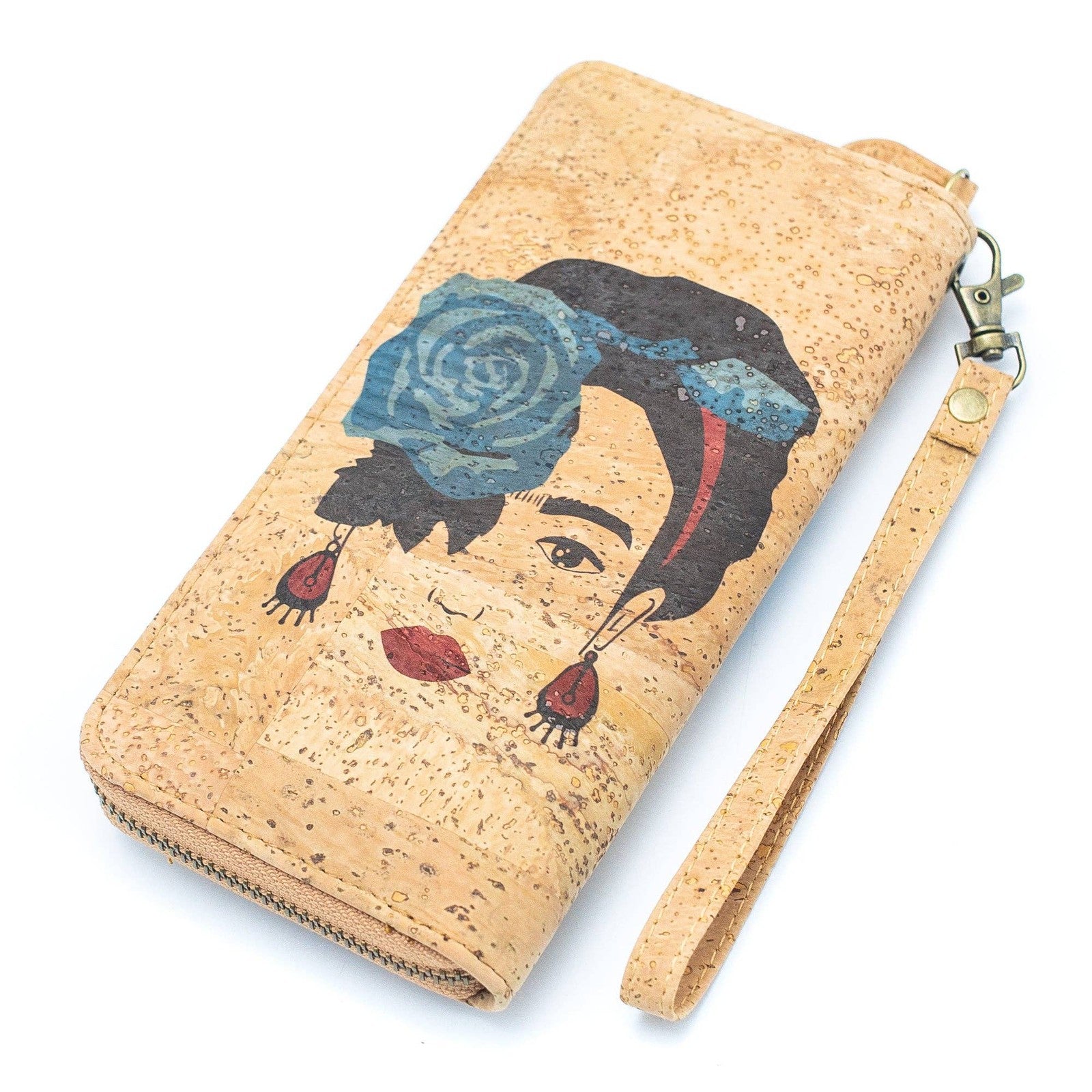Blue Rose-Frida Art Cork Zipper Wallet- BAG-2076-D-5