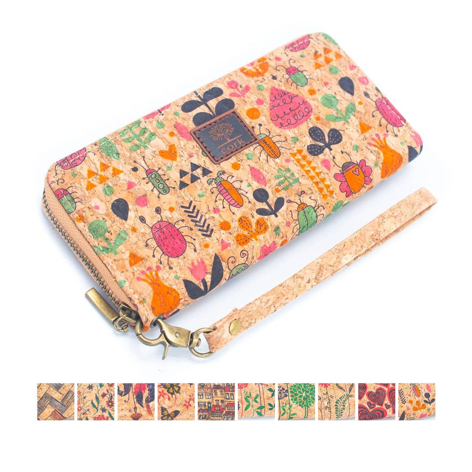 Various patterns natural cork women zipper card wallet BAG-2235-3