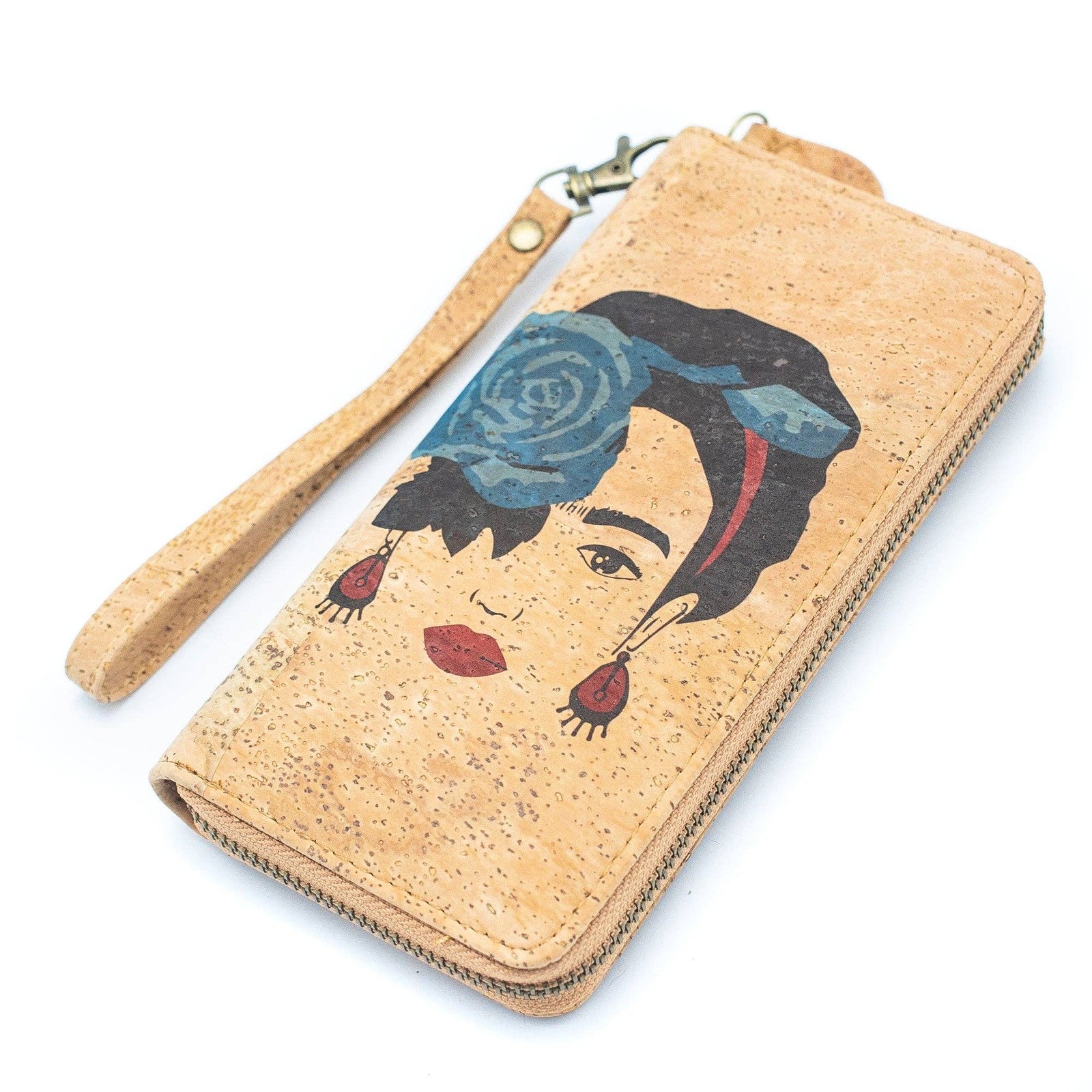 Blue Rose-Frida Art Cork Zipper Wallet- BAG-2076-D-2
