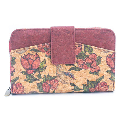 Cork Women's Rose&Plant Card Holder Mini-Flap Printed Wallet –BAG-2245-4