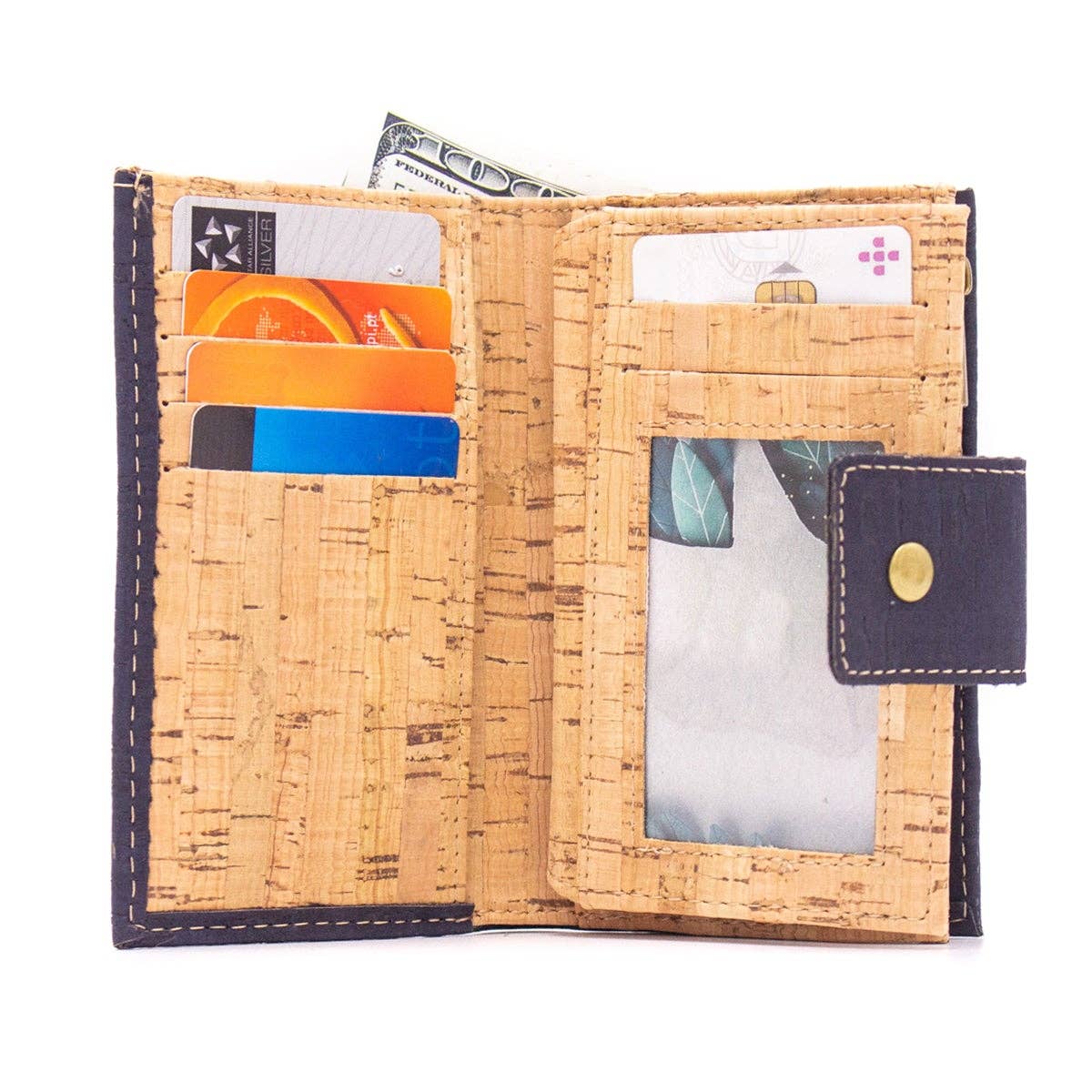 Brown navy cork billfold card vegan women wallet BAG-2016-15