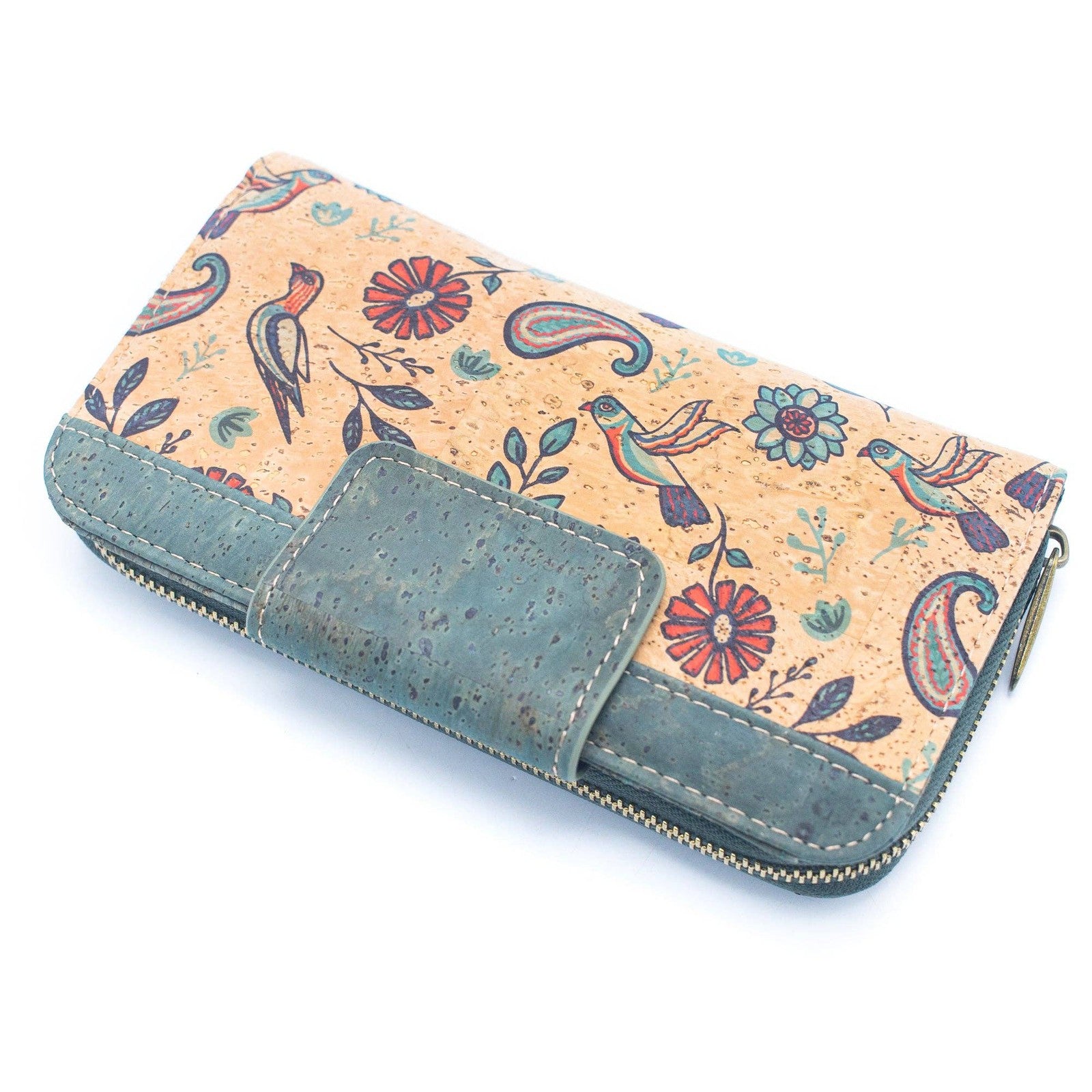 Turquoise Color cork bifold Ladies Pattern Cork Wallet BAG-2089-4