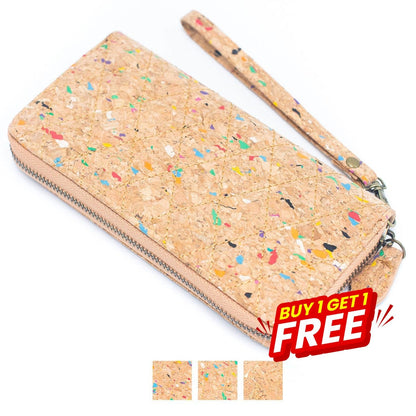 BUY 1 GET 1 FREE: Golden colors Natural cork Women Quilted Wallet Fold Card Holder Wallet  BAG-2204-0