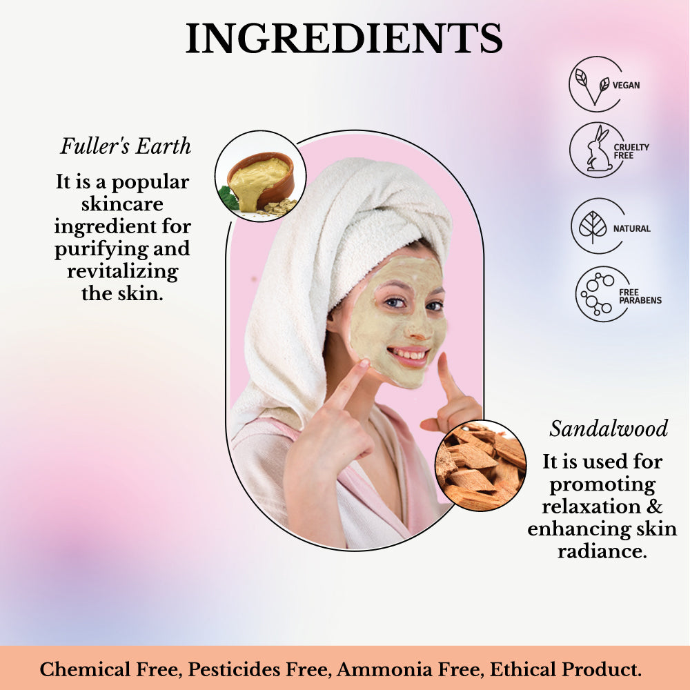 Face Glow- Fuller’s Earth w/ Sandalwood - 12 Individual Sachets of Multani Mitti (10 gm each)- Reusable Brush & Tray Included-2