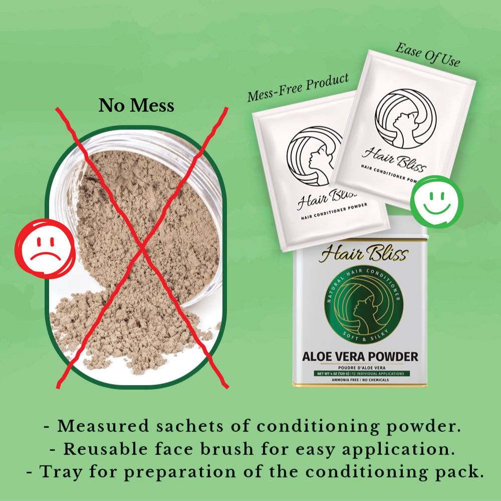 Hair Bliss- Natural Aloe Vera Herbal Hair & Skin Conditioning Powder- 12 Individual Sachets (10 gm each)- Reusable Brush & Tray Included-4
