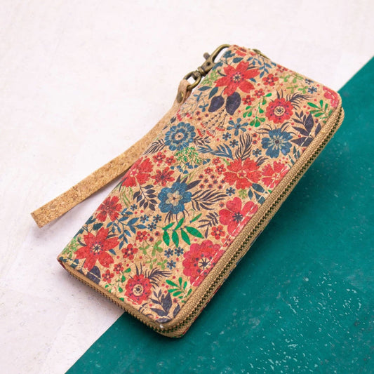 BUY 1 GET 1 FREE: Natural cork with flower pattern zipper women wallet BAG-324-Q novo-2