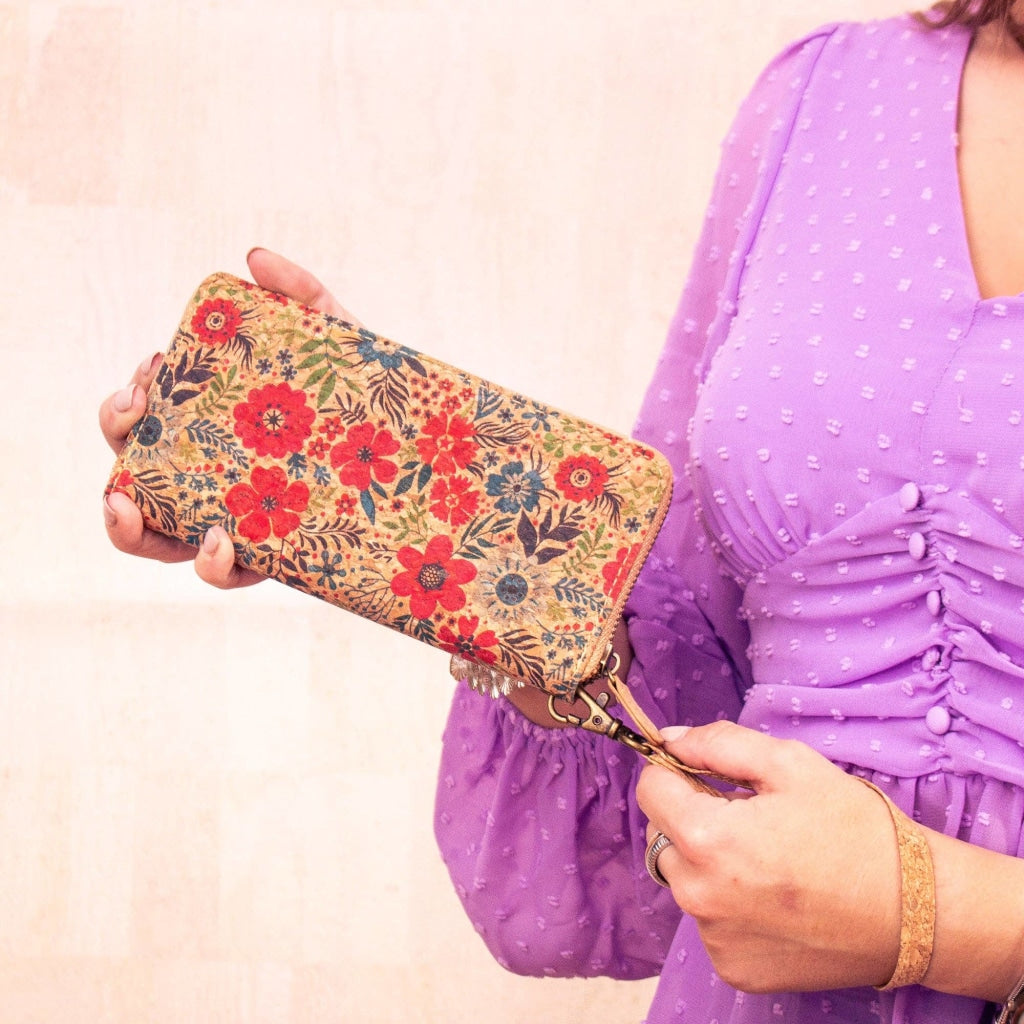 BUY 1 GET 1 FREE: Natural cork with flower pattern zipper women wallet BAG-324-Q novo-1