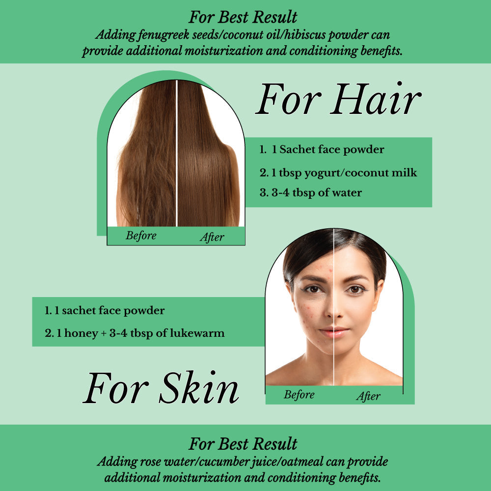 Hair Bliss- Natural Aloe Vera Herbal Hair & Skin Conditioning Powder- 12 Individual Sachets (10 gm each)- Reusable Brush & Tray Included-5
